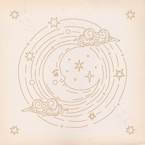 Hand drawn crescent moon drawing illustr... | Premium Vector #Freepik #vector #astronomy #space-planets #space-illustration #planet-illustration How To Draw The Moon, Moon Stars Illustration, Crescent Moon Drawing, Crescent Moon Illustration, Celestial Illustration, Crescent Moon Art, Moon Embroidery, Crescent Moon Tattoo, Star Illustration