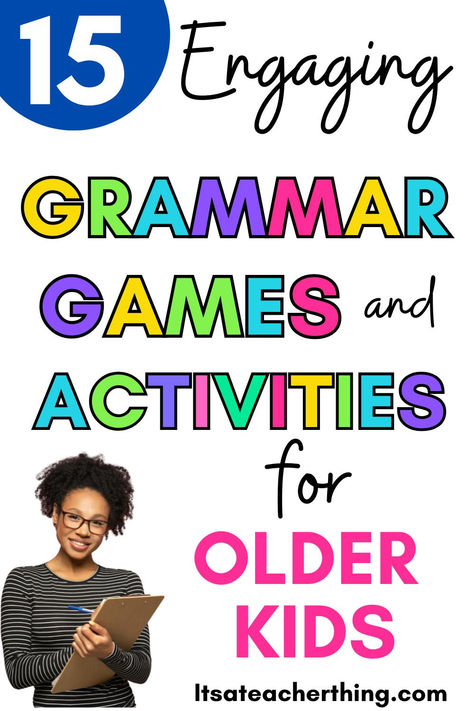 Boost your students' grammar skills with engaging grammar activities and grammar games designed for 3rd grade to 8th grade! Whether you’re teaching upper elementary or middle school, this blog post has fun and effective ways to make grammar review exciting. From hands-on games to printable grammar worksheets, these activities will keep your students motivated and learning. Add some fun to your lessons while reinforcing grammar concepts for kids in 3rd, 4th, 5th, 6th, 7th, and 8th grade! Ela Activities Middle School, Fourth Grade Ela, Activities For Older Kids, Grammar Lesson Plans, Activities Middle School, Parts Of Speech Activities, Grammar Review, Grammar Games, Good Grammar