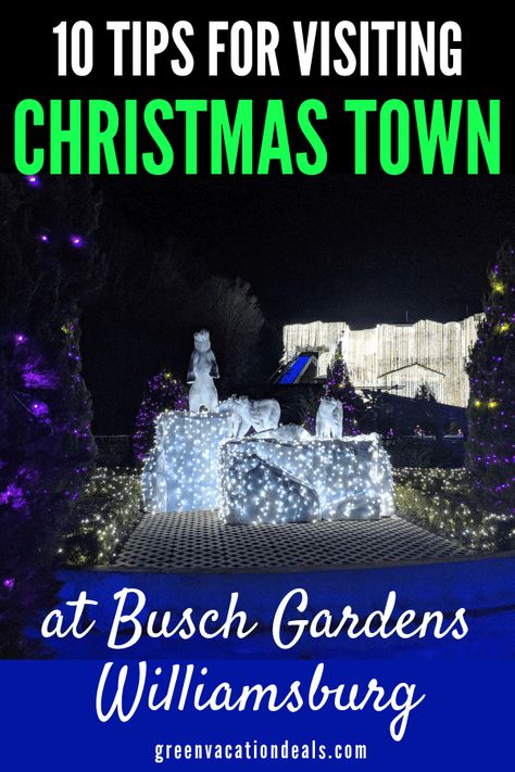 10 tips for visiting Christmas Town at Busch Gardens theme park in Williamsburg, Virginia. Learn which items you need to bring to the park, how to get cheap refills of hot chocolate, where to go in the park to warm up, where to find cheap souvenirs, how far in advance you should show up to shows...and how to get significantly discounted tickets! #BuschGardens #Williamsburg #Virginia #Christmas #ChristmasTown #familytravel #familytraveltips #traveladvice #traveltips #familyvacationtips #holidays Pictures Of Christmas Lights, Busch Gardens Christmas Town, Williamsburg Vacation, Pictures Of Christmas, Christmas Travel Destinations, Best Family Vacation Spots, Williamsburg Christmas, Busch Gardens Williamsburg, How To Stay Warm