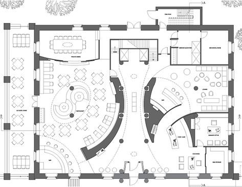 Restaurant Floor Plans: 8 Ideas To Inspire Your Next Location | Sling Restaurant Plan Architecture, Restaurant Design Plan, Landscape Restaurant, Lobby Floor Plan, Ideas For Flooring, Cafe Floor Plan, Cafe Plan, Restaurant Floor Plan, Restaurant Layout