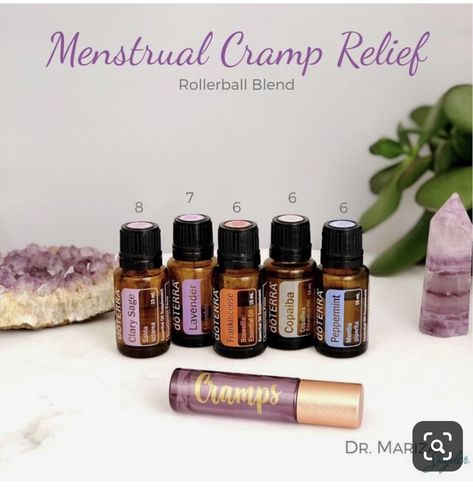 Essential Oils For Cramps, Oils For Energy, Cramp Relief, Terra Essential Oils, Essential Oil Roller Bottle Recipes, Doterra Oils Recipes, Roller Blends, Doterra Essential Oils Recipes, Essential Oils Guide