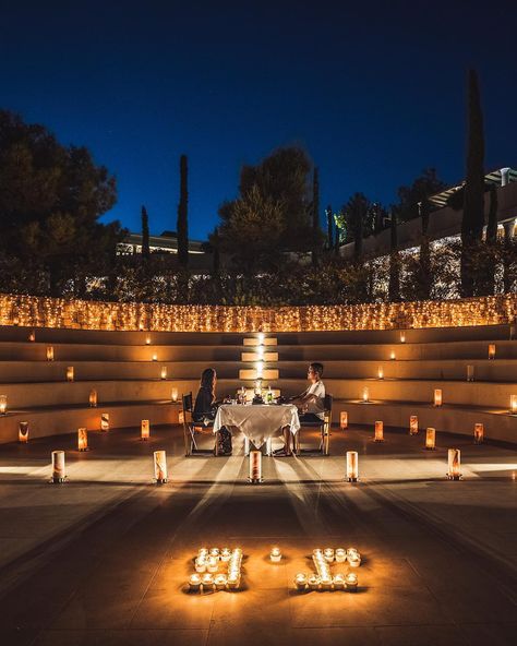 Grace • Travel & Photography on Instagram: “Candlelit dinner under the stars inside Amanzoe’s mini Epidaurus amphitheater 🕯💛 :::: It’s hard to fully capture a magical experience in a…” Dinner Under The Stars, Candlelit Dinner, Under The Stars, Wedding Inspo, Travel Photography, Table Decorations, Stars, Travel, Photography