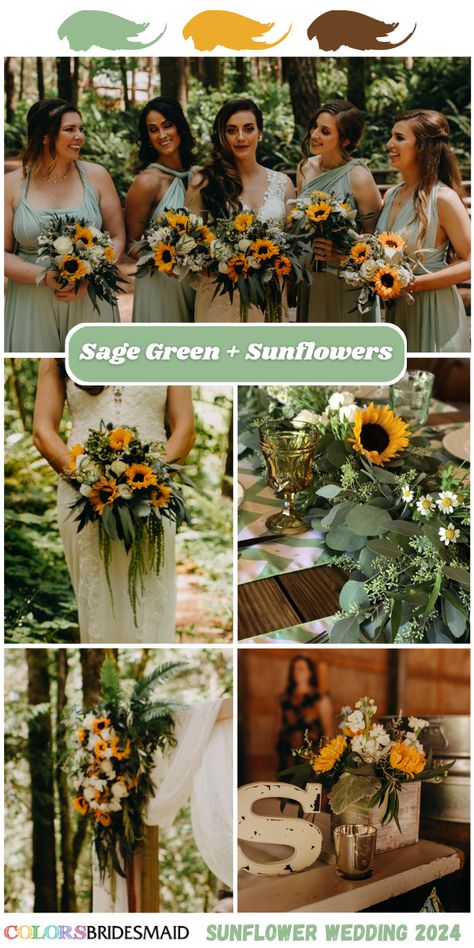 Top 8 Sunflower Wedding Colors for 2024 - ColorsBridesmaid Green Sunflower Wedding, Sunflower Wedding Colors, Fall Sunflower Weddings, Green Sunflower, Sunflower Wedding Decorations, Red Sage, Yellow Wedding Theme, Rustic Sunflower Wedding, Sunflower Centerpieces