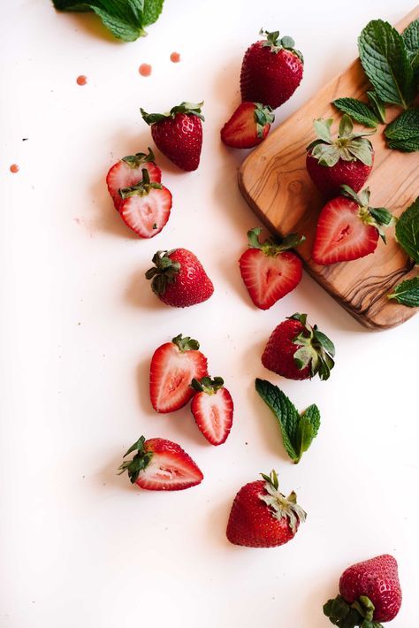 Food Photography Strawberry, Strawberry Food Photography, Strawberry Photoshoot, Strawberry Photography, Strawberry Perfume, Strawberry Blossom, Fruit Collage, Fruit Shoot, Strawberry Sorbet