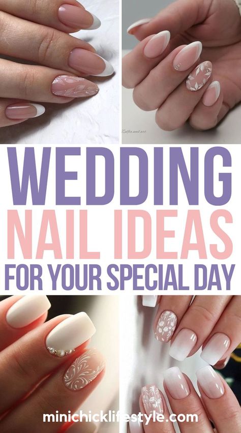 wedding nails, wedding nails 2024, wedding nail ideas Diy Bridal Nails, Classic Wedding Nails For Bride, Bride Bachelorette Nails, Brides Nails For Wedding, Nails For Wedding The Bride, Best Wedding Nails Brides, Nails For Bride Wedding Day, Mother Of The Bride Nails Ideas, Bride Nails Wedding Elegant