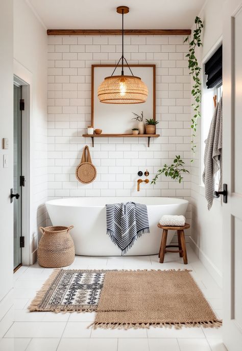 Scandi Boho Decor Scandi Style Bathroom Ideas, Boho Spa Bathroom Ideas, Scandi Bathroom Ideas, Scandi Boho Living Room, Boho Bathroom Decor Ideas, Scandi Kids Room, Scandi Bathroom, Boho Decor Inspiration, Boho Decor Ideas