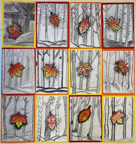 Fall Leaf Art Projects, Thanksgiving Art Projects, 3rd Grade Art Lesson, Jim Dine, Black Pastel, Autumn Leaves Art, October Art, Middle School Art Projects, Fall Art Projects