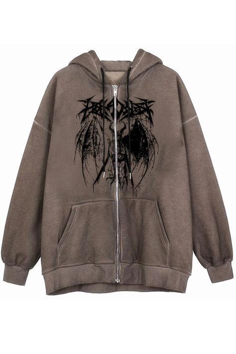 Punk Hoodie, Goth Hoodie, Hip Hop Women, Gothic Tops, Streetwear Hoodie, Skeleton Print, Brown Pattern, Sweatshirt Women, Grunge Goth