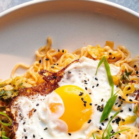 NYT Cooking on Instagram: "@laraleefood's Cheesy Kimchi Noodles are the best of all worlds: spicy, sour and rich with umami. And here's the kicker: They come together in about 20 minutes. Get the recipe at the link in bio. (Photo: @dmalosh, food styling: @simoncooks)" Spicy Kimchi Ramen, Is Kimchi Good For You, Onion Kimchi, Spring Onion Kimchi, Kimchi Noodles, Spicy Kimchi, Nyt Cooking, Come Together, Kimchi