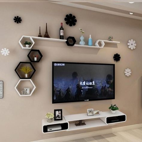 Ruang Tv Modern, Wall Mounted Tv Cabinet, Tv Mounted, Tv Backdrop, Modern Tv Room, Modern Tv Unit Designs, Bedroom Tv Wall, Lattice Wall, Tv Unit Decor