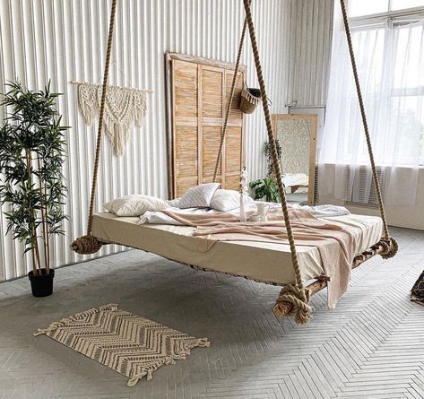 Treehouse Loft Bed, Diy Bed Frame Plans, Diy Porch Swing Bed, Pallet Bed Frames, Bed Frame Plans, Fall Bedroom Ideas, Porch Swing Bed, Dream Bedroom Inspiration, Hanging Beds