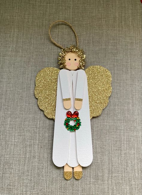 Diy Christmas Ornaments For Kids, Decoracion Navidad Diy, Ornaments For Kids To Make, Easy Diy Christmas Ornaments, Diy Christmas Angel Ornaments, Popsicle Stick Christmas Crafts, Christmas Ornaments For Kids, Christmas Angel Crafts, Ornaments For Kids