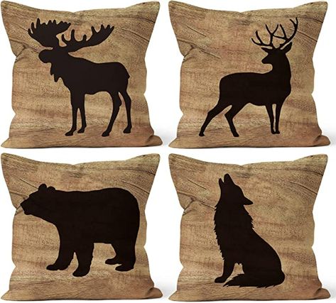 Amazon.com: HIWX Forest Animals Bear Deer Moose Wolf Decorative Pillowcase Throw Pillow Cover, Rustic Camper Woodland Animal Theme for Sofa Bed Room Home Decor 18 x 18 Inch Set of 4 Pillow Case : Home & Kitchen Woodland Animals Theme, Lodge Room, Animal Throw Pillows, Log Cabin Decor, Bantal Sofa, Sofa Pillow Covers, Woodland Decor, Office Cafe, Couch Sofa