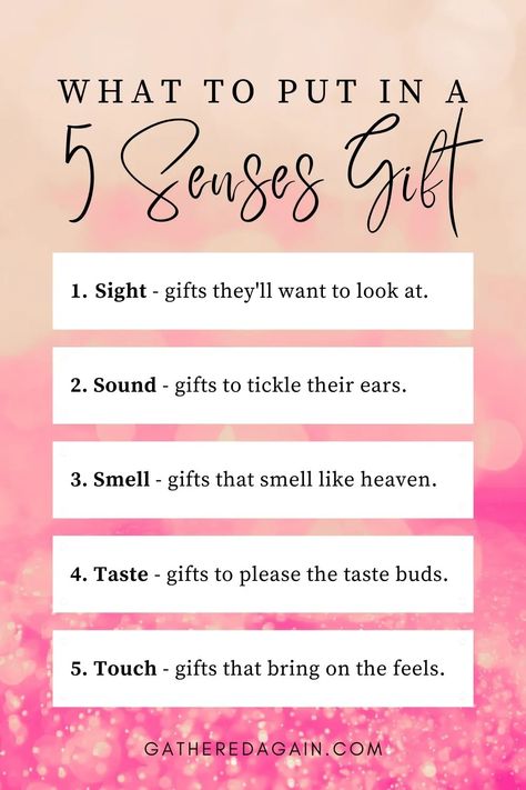 A list of the 5 senses and the kinds of gifts that would appeal to those senses. 5 Senses Gift For Boyfriend Smell, 5 Senses Gift Sound Ideas, Hear Gift Ideas For Him, 5 Scents Gifts For Him, 5 Senses Gift For Girlfriend Ideas, 5 Sense Gift For Boyfriend Ideas, 5 Senses Gifts, 5 Senses Gift, Bday Gift For Boyfriend