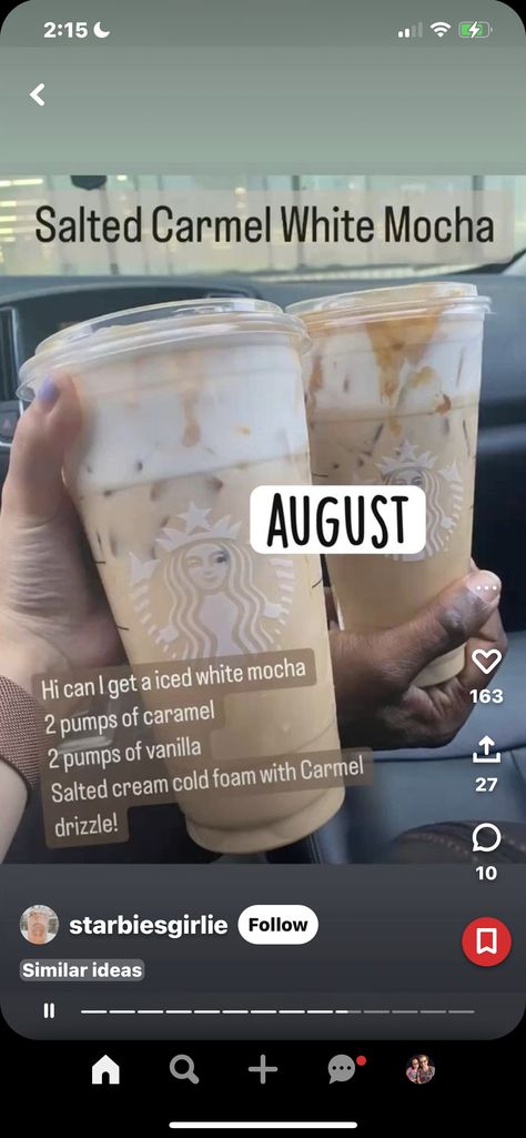 Iced Coffee Starbucks Caramel, Salted Caramel Iced Coffee Starbucks, Salted Caramel White Mocha Starbucks, Salted Caramel Starbucks Coffee Drinks, Salted Caramel Starbucks, Mocha Starbucks Drinks, Caramel Drinks From Starbucks, Salted Caramel White Mocha, Starbucks Salted Caramel Mocha