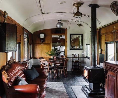 Train Carriage, Old Steam Train, Outdoor Tub, Timeless Interior, Old Train, Australian Architecture, Steam Train, Architecture Awards, Barn Style House