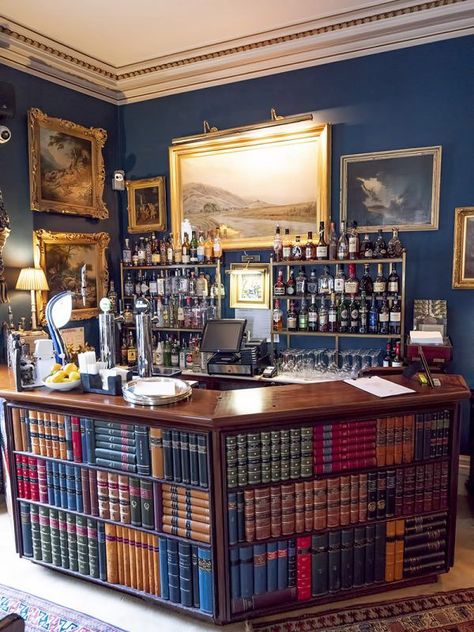 Home Library With Bar, Library Bar Design, Book Shop Interior Design, Book Bar Design, Library Cafe Design, Library Bar Room, Home Library Bar, Bookshop Ideas, Bar Library