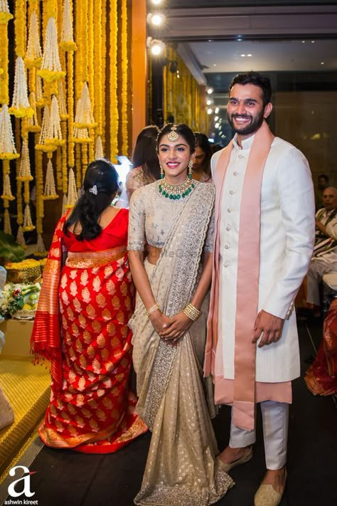 Photo From Shravya And Sharan's Engagement - By Ashwin Kireet Photography Indian Engagement Outfit, Engagement Indian, Indian Romantic, Engagement Dress For Groom, Engagement Looks, Engagement Dress For Bride, Romantic Love Story, Engagement Saree, Indian Engagement