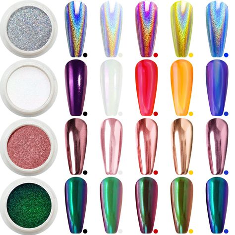 Nail Chrome Powder, Powder Blue Nails, Acrylic Nails Chrome, Chrome Nail Colors, Nail Chrome, Purple Chrome, Aurora Nails, Art Deco Nails, Chrome Nails Designs