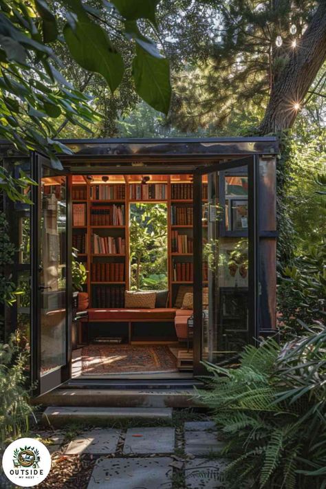 Cute Shed Ideas, Garden Reading Nook, Outdoor Reading Area, Cute Shed, Garden Nooks, Outdoor Reading Nooks, Reading Garden, Garden Room Ideas, Peaceful Garden