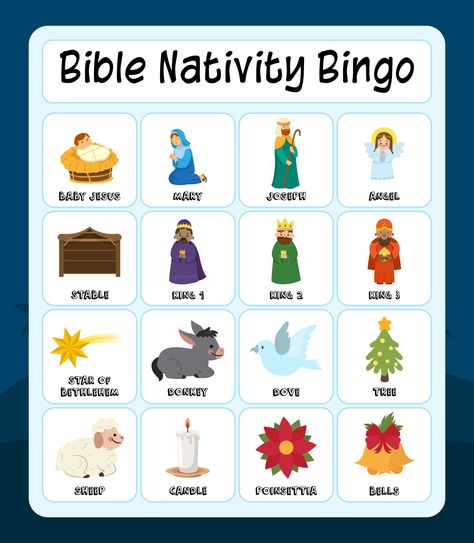 Kids Christmas Bingo Free Printable, Christmas Games For Kids Christian, Nativity Bingo Printable Free, Christian Christmas Games For Kids, Free Christmas Bingo Printable, Bible Bingo Printable Free, Christmas Bingo Printable Free, Christian Bingo, Christmas Bingo For Kids