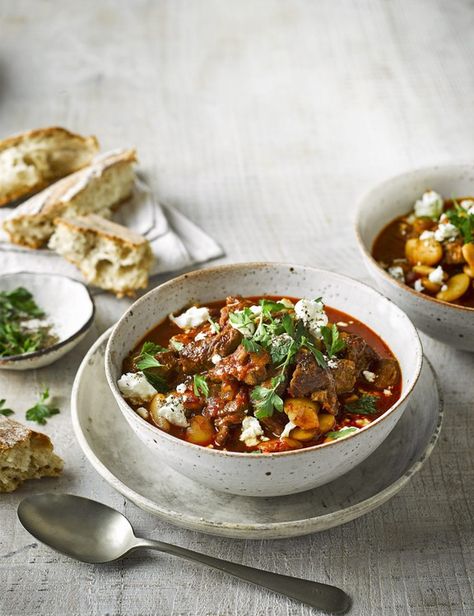 This one-pot lamb stew is a doddle to make – the oven does all the work for you. Serve with crusty bread to mop up the juices Stew Photography, Best Lamb Recipes, Tomato Stew, Lamb Stew Recipes, Feta Recipe, Spicy Prawns, Lamb Dishes, Lamb Stew, Midweek Meals