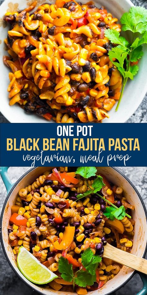 Recipe With Bell Peppers, Vegetarian Pasta Recipe, Black Pasta, Fajita Pasta, Vegetarian Pasta Recipes, Bean Pasta, Pasta Pasta, Vegetarian Pasta, Tasty Vegetarian Recipes