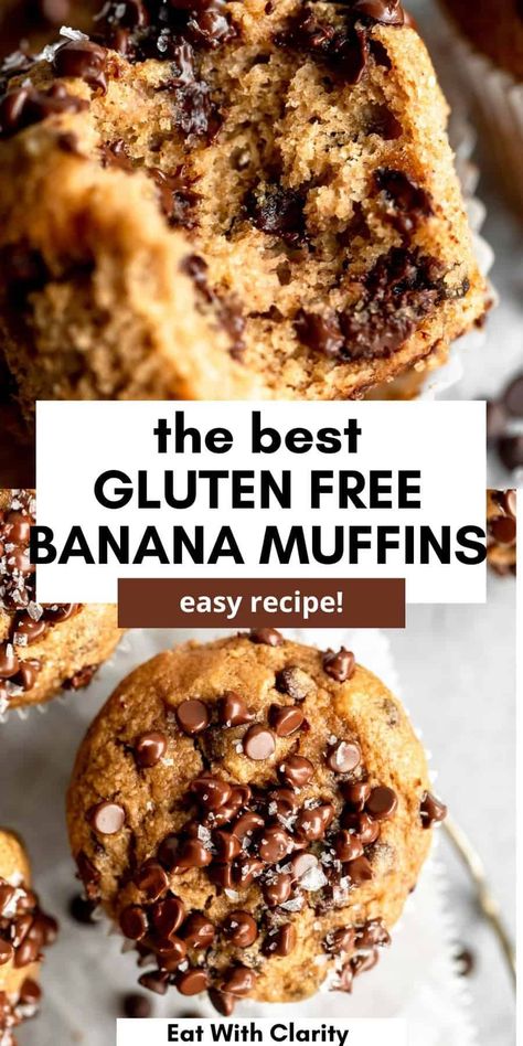 These fluffy gluten free banana muffins are healthy, easy to make and loaded with chocolate chips. These gluten free banana muffins are made with oat flour and almond flour for a simple and healthy snack, breakfast or dessert. Banana Oatmeal Chocolate Chip Muffins, Banana Bread Simple, Banana Oatmeal Chocolate Chip, Homemade Crackers Recipe, Chocolate Chip Banana Muffins, Roasted Beet Hummus, Gluten Free Banana Muffins, Gluten Free Chocolate Recipes, Chocolate Chip Muffin