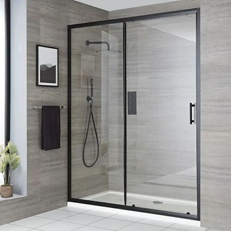 Shower Box, Bathroom Fittings, Hudson Reed, Bathroom Shop, Sliding Shower Door, Big Bathrooms, Black Shower, Modern Shower, Shower Kits