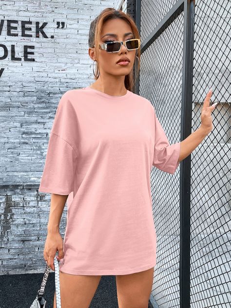 T-shirt Dress, Oversized Tunic Dress, Tshirt Dress Outfit, Tunic Dresses, T Shirt Design Template, Dresses With Pockets, Drop Shoulder Tee, Fit Summer, Shift Dresses