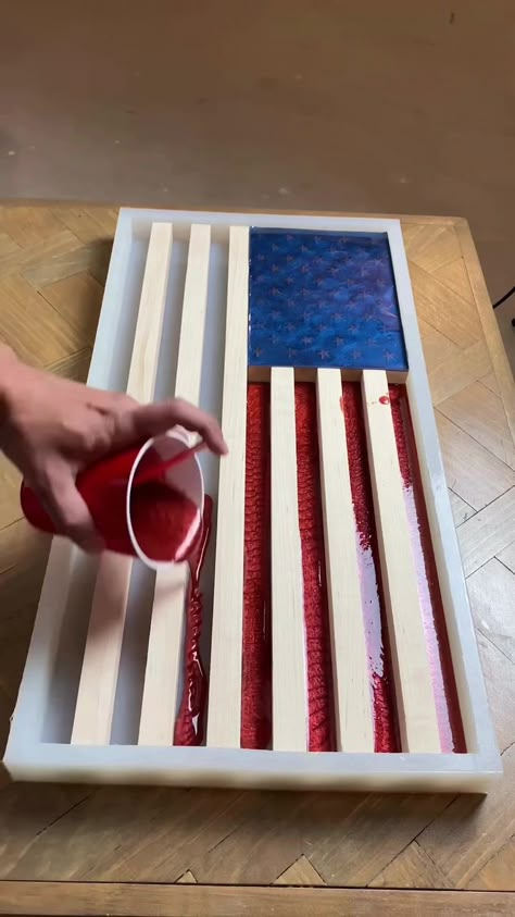 I love making these American flag boards. They always turn out 🔥! #woodworking #woodshop #resin #resinart #epoxyart #starsandstripes #americanflag #woodworkingproject Wooden American Flag Decor, Wood American Flag Diy, American Flag Diy, American Flag Crafts, Resin And Wood Diy, Flag Diy, Wood Art Diy, Flag Crafts, American Flag Decor