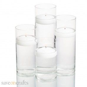 Richland Floating Candles & Eastland Cylinder Holders Set of 4 White Floating Candles, Floating Candle Holders, Cylinder Candles, Floating Candle Centerpieces, Glass Cylinder Vases, Floating Candle, Cylinder Vase, Glass Gems, Vase Fillers