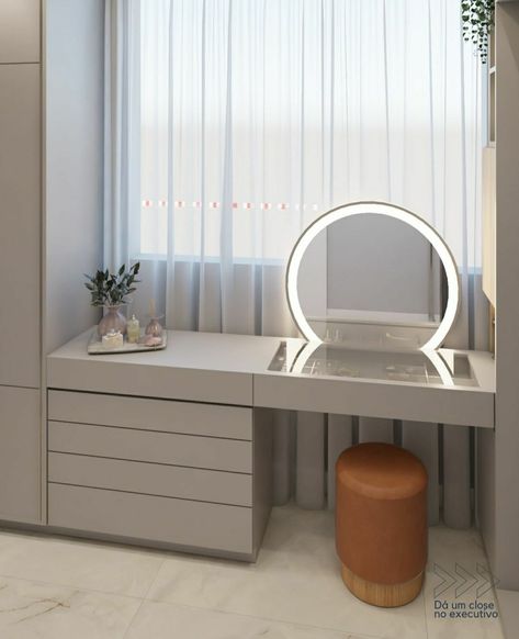 Window Vanity Bedroom, Vanity Near Window, Dressing Table Under Window, Window Vanity, Desk And Vanity, Dressing Room Decor, Closet Decor, House Design Kitchen, Home Design Living Room