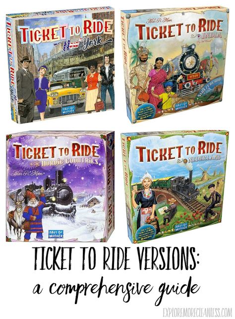 Ticket to Ride Versions: Comprehensive Guide - an overview of all the different Ticket to Ride base games and Ticket to Ride expansions. This is a great family board game that is fun to play, come read why it is so popular! Explore More Clean Less Family Board Game, Christmas Board Games, Board Game Night, Board Game Design, Family Boards, Ticket To Ride, Family Board, Family Board Games, Wireless Network