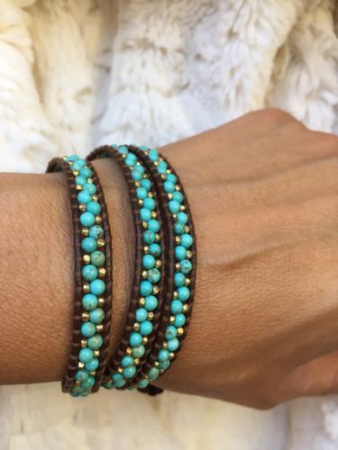 NEW-Chan-Luu-White-Turquoise-And-Gold-Nuggets-Mix-3-X-Wrap-Bracelet-on-Leather Wrap Armband, Jewerly Bracelets, Beaded Leather Wraps, Bracelets Ideas, Turquoise And Gold, Beaded Wrap Bracelets, White Turquoise, Chan Luu, Bead Leather