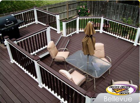 Dark brown with White! Decks Decks and More Decks - Bellevue Nebraska Trex Accents Composite Deck with Mixed Colors Brown Deck, Bellevue Nebraska, Outdoor Deck Decorating, White Deck, Deck Makeover, Modern Deck, Deck Colors, Patio Deck Designs, Deck Paint