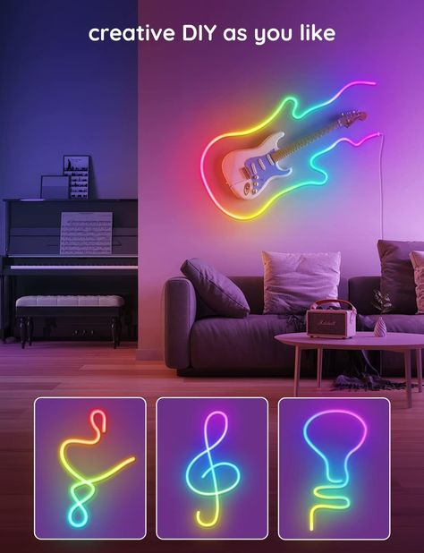 Govee RGBIC Neon LED Strip Lights 3M, DIY Shape, Segmentable Colour Changing Light with WiFi APP Control, LED Lights Work with Alexa and Google Assistant for Bedroom, Wall, Gaming Halloween Decor : Amazon.co.uk: Lighting Timer Video, Neon Rope Light, Neon Rope, Game Room Living Room, Diy Music, Living Bedroom, Led Strip Lights, Rope Light, Color Changing Lights