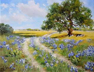 SOLD!  Dianne Patula Paintings: Texas Hill Country Bluebonnets Texas Watercolor, Pintura Exterior, Texas Art, Scenery Paintings, Country Paintings, Acrylic Painting Techniques, Watercolor Landscape Paintings, Landscape Artwork, Landscape Drawings