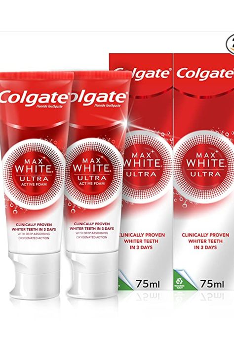 TEETH WHITENING: Flash a confident bright, white smile when you brush with Colgate Max White Ultra Active Foam Whitening Toothpaste
COLGATE'S UNIQUE FORMULA: This teeth whitening toothpaste is Colgate's revolution in daily whitening with a warming, rich foam that contains millions of active oxygen molecules White Toothpaste, Teeth Whitening Toothpaste, Whiter Teeth, Whitening Toothpaste, White Teeth, Stain Remover, Teeth Whitening, 2 Pack, Toothpaste