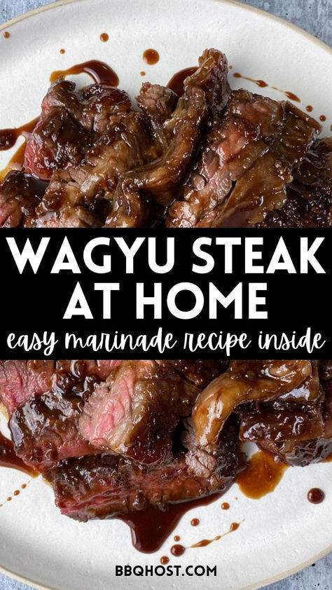 Upgrade your Wagyu steak with this Hawaiian-inspired marinade! This quick and easy Wagyu steak marinade brings sweet, savory, and tangy notes to your cut, making it perfect for any steak night at home. Save it for later and click through for the full recipe! Grilling Steak Tips, Quick Steak Marinade, Wagyu Recipes, Wagyu Beef Recipe, Easy Steak Marinade Recipes, Steak Marinade Easy, Steak Night, Skirt Steak Recipes, Wagyu Steak