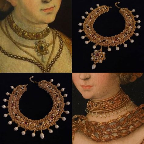 •|MASTER JAKOBUS|• on Instagram: “•FRAUEN•GOLD• Cranach-style choker with a detachable pendant. Rich gold coloured, Full-Persian chainmail, faceted crystal pastes in ruby-…” Gold Chainmail, Detachable Pendant, Chain Mail, Faceted Crystal, 16th Century, Persian, Choker, Photo Shoot, Gold Color