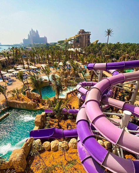 Visit Dubai on Instagram: “Make a splash at @aquaventuredubai - now the world's largest waterpark, with a brand-new expansion that features 28 record-breaking water…” Travel Scenery, Water Parks, Visit Dubai, Waterpark, Water Slides, Roller Coaster, Water Park, Vacation Spots, Theme Park