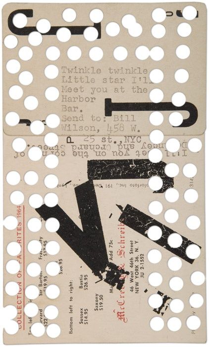 Ray Johnson / Untitled / 1964 Monochrome Design, Collage Paper, Mail Art, Paper Collage, Graphic Design Typography, Hole Punch, Twinkle Twinkle, Book Design, Collage Art