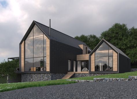 2 Story Modern Ranch House, Scandinavian Barn House, Scandinavian Modern House, 500 Euro, Nordic House, Farmhouse Architecture, Modern Barn House, Cozy Outdoor, Weekend House