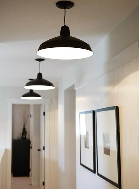 Natalie Fugelstveit Small Hallway Lighting, Hallway Ceiling Lights, Interior Light Fixtures, Barn Lights, Hallway Light Fixtures, Black Ceiling Lighting, Hall Lighting, Farmhouse Light Fixtures, Entryway Lighting