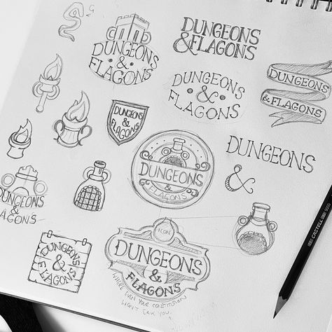 Dungeons & Flagons Logo Design Process 1/3 🎲 . Just a few sketched ideas I had back when I started working on the Dungeons & Flagons logo design. I just had to share this one again. Love the amount of detail that went into this design. Also, creating anything for DnD is always fun. . . . #logo #logos #logodesign #logodesigner #logomaker #graphicdesign #branding #dungeonsanddragons #dnd #tabletop #tabletopgames #brandidentity #logoinspo #logodesigns #logotype #logoprocess #logodesignprocess #... Dnd Logo Design, Dnd Graphic Design, Dnd Logo, Coffee Shop Branding, Fun Logo, Podcast Logo, Logo Process, Shop Branding, Logo Design Process