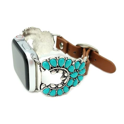 PRICES MAY VARY. Western Works with 42mm/44 mm of Apple Watch Fits 7 inch to 8 inch Wrists Colors may vary due to lighting Squash Blossom Western Turquoise Compatible with Apple Watch Band 42/44 mm Squash blossom Teal Jewelry Western, Western Jewerly, Western Fashion Jewelry, Teal Jewelry, Western Nails, Jewelry Western, Western Turquoise, Blueberry Desserts, Fall Closet