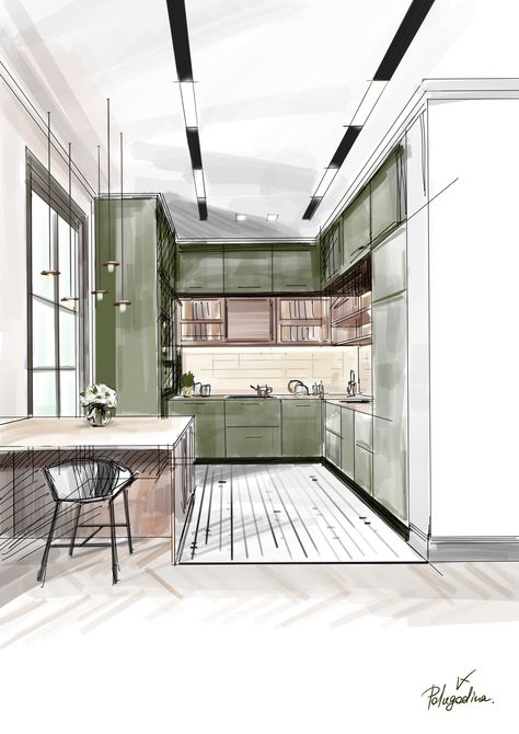 Interior sketches :: Behance Kitchen Elevation Drawing, Office Sketch, Sketches Procreate, Drawing Room Concept, Kitchen Sketch, Croquis Architecture, Bohemian Style Inspiration, Interior Architecture Sketch, Interior Sketches