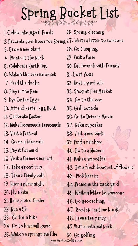 Spring Season Activities, Spring Bucket List, Bucket List Journal, Seasons Activities, Spring Fun, Summer Fun List, Spring Mood, Fun Family Activities, Spring Activities