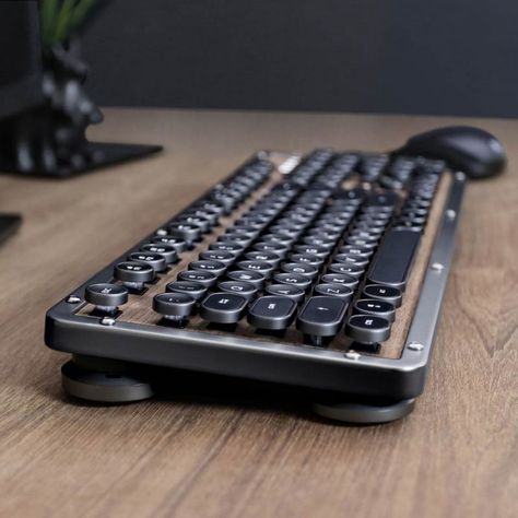 This Classic Retro Wooden Keyboard stands out | Old News Club Wooden Keyboard, Gadgets Techniques, Gaming Technology, Tech Gadgets Technology, Laptop Gadgets, Computer Gadgets, Computer Desk Setup, Fusion Design, Inspector Gadget